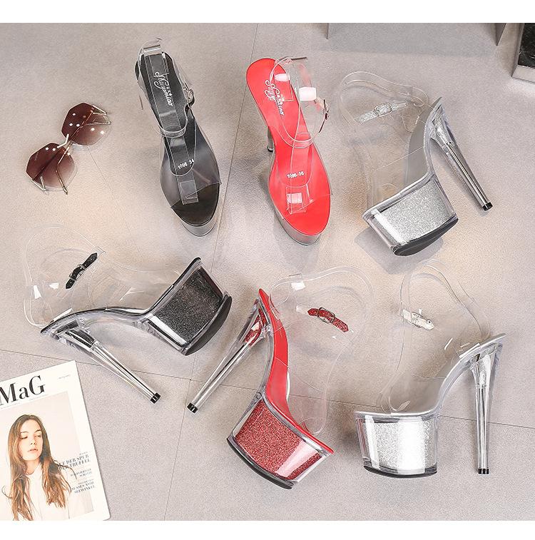 Женские сандалии на очень высоком каблуке для ночного клуба, шлепанцы, босоножки на платформе, прозрачные каблуки для серии 181, каблук 17 см, платформа 7 см, LFD
