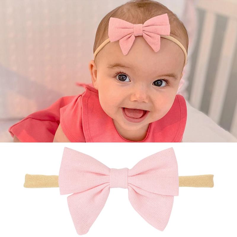 Комплект детских повязок на голову из нейлона и хлопка: Повязки на голову из льна и банта в подарочной коробке.