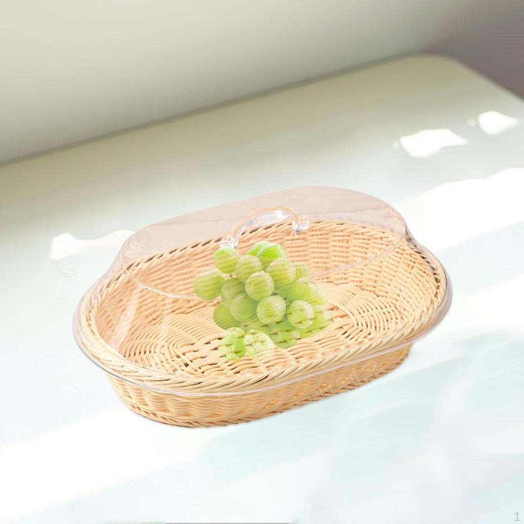 Bread Basket Serving Tray Kitchen Fruit Holder with Lid Food Organizer for Living Room Camping