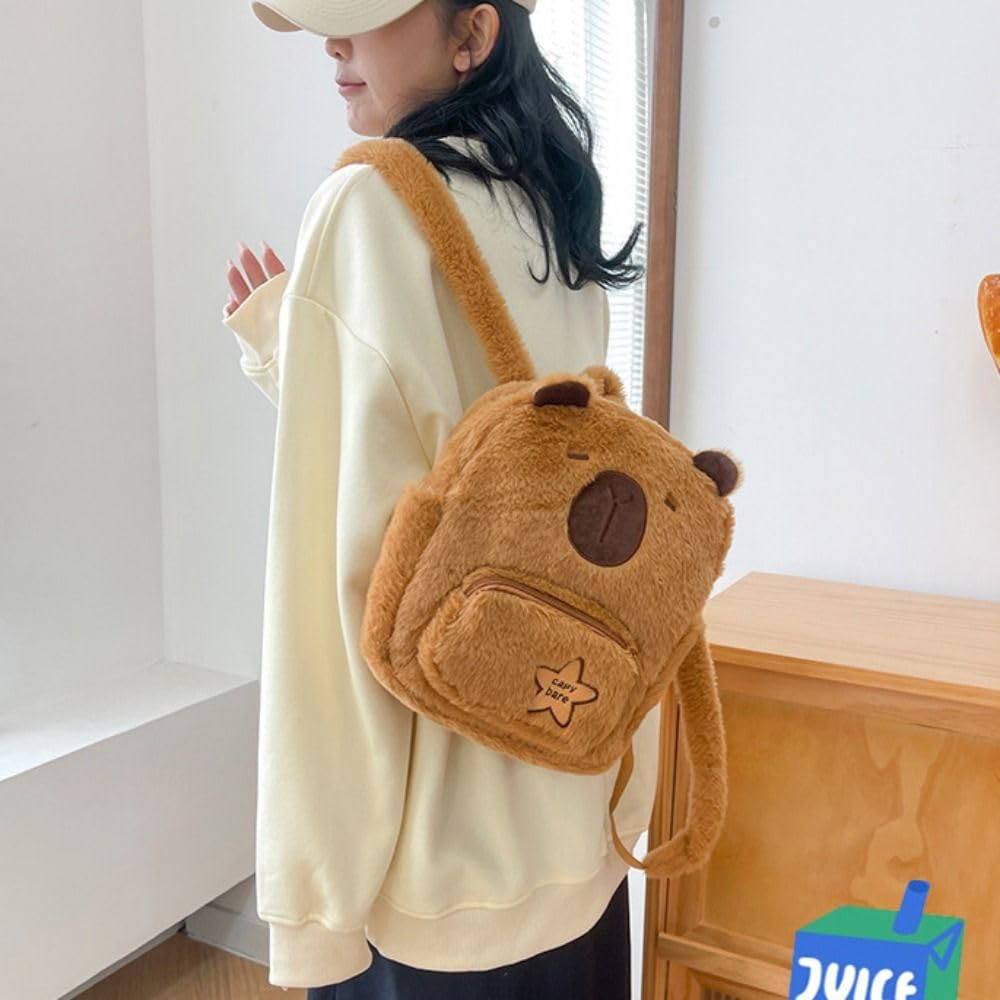 [EZBUYGO] Милый плюшевый рюкзак-капибара для женщин, многоцелевая мультяшная забавная сумка-кроссбоди капибара, большая сумка-тоут