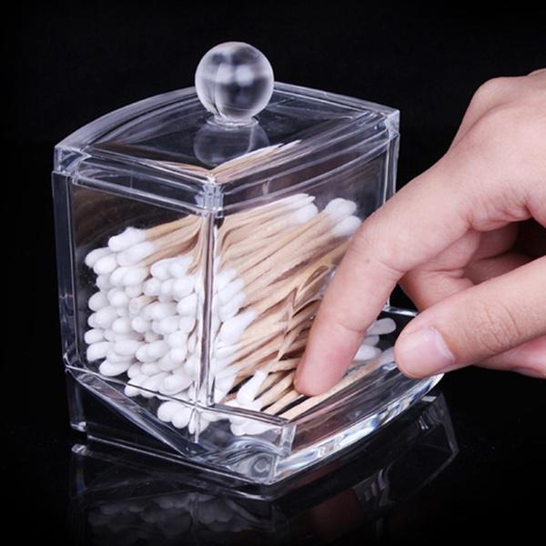 Clear Acrylic Q-tip Cotton Swab Box Case Makeup Storage Organizer Holder