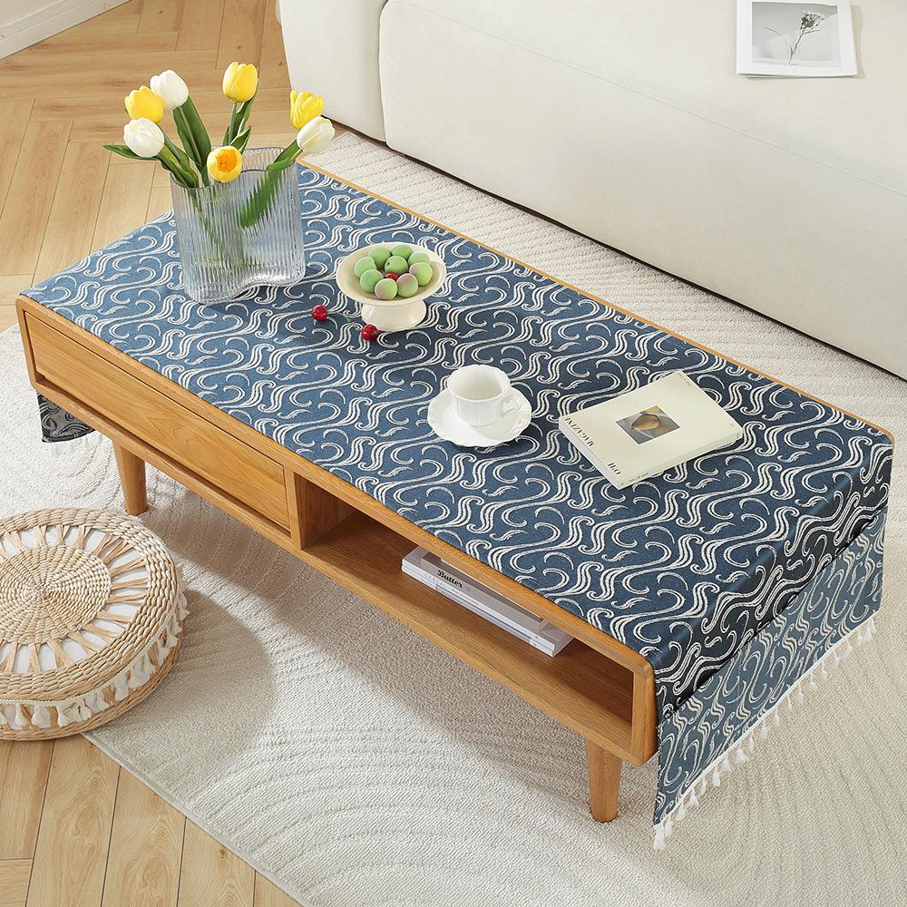 Rectangle Tablecloth Coffee Table Mat Table Mat Fabric Embroidery Jacquard Tassel Household Dust Cover