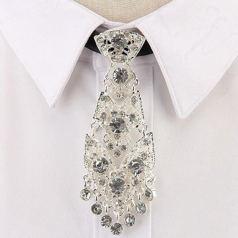 Small Tie with Colored Diamonds and Metal On White EMA