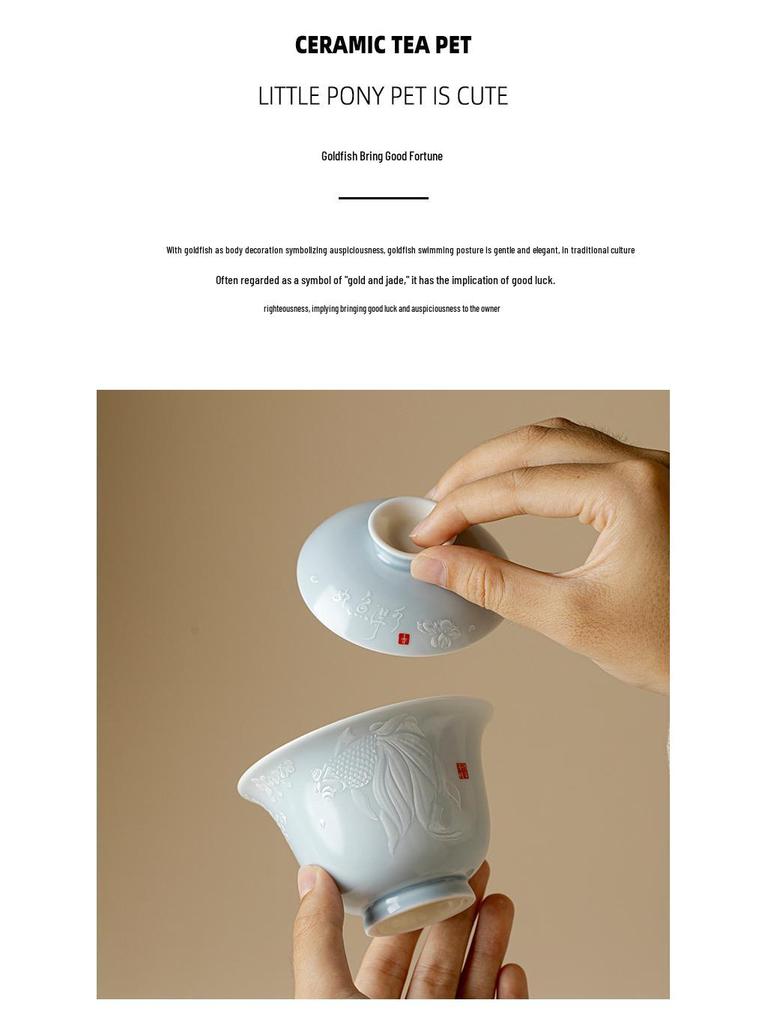 Керамический набор для чая Гайвань с глазурью цвета глины Дехуа, Белая рыба - Тонкий фарфор, Чаша для заваривания чая в стиле Кунг-фу