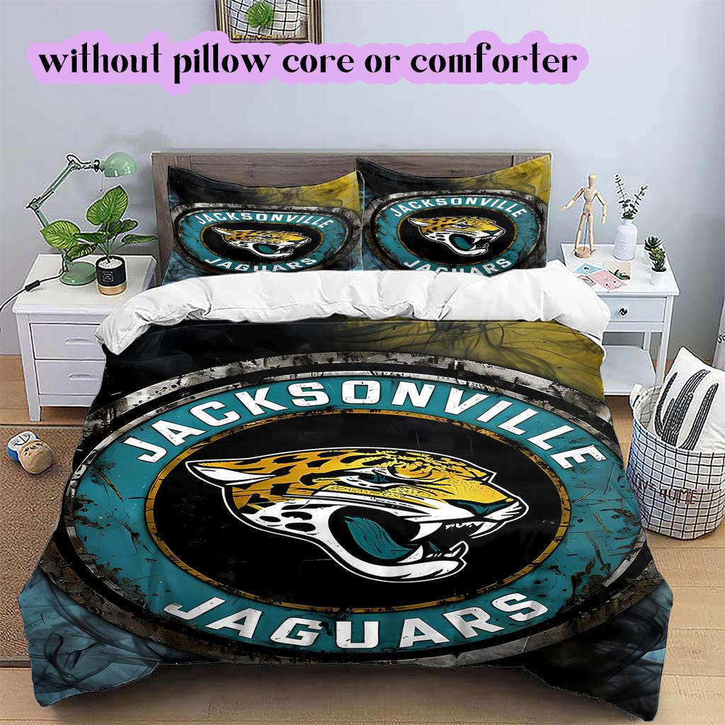 Постельное белье с узором Jacksonville Jaguars Комплект одеял Подушка Наволочка Домашний Декор Подарок на День Рождения (1 пододеяльник + 2 наволочки, без наполнителя)