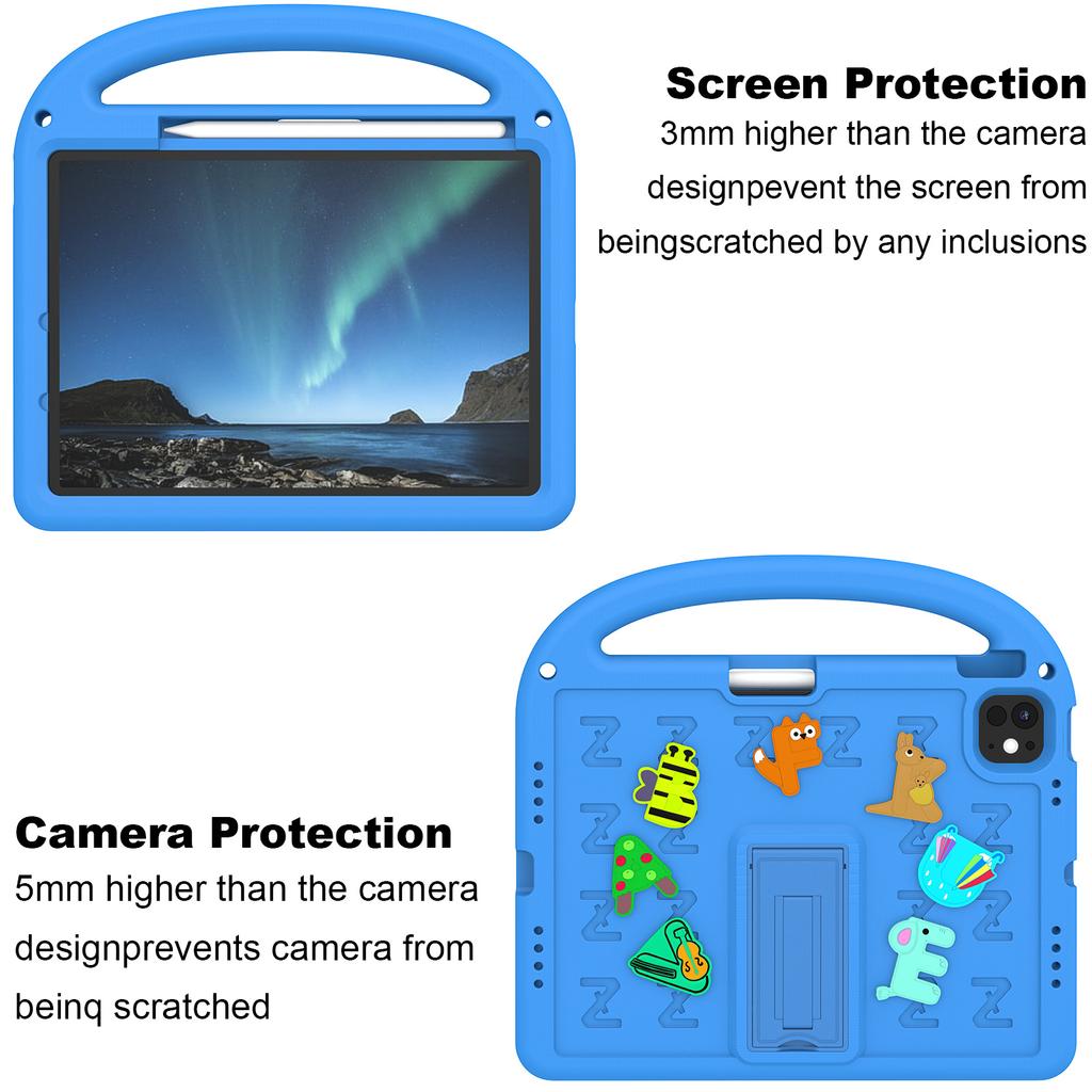 For iPad Air 11 (2025)/(2024)/iPad Pro 11 (2025)/11 (2024) Kickstand Case Cartoon Design Anti-Drop EVA+PC Tablet Cover with Strap for Kids