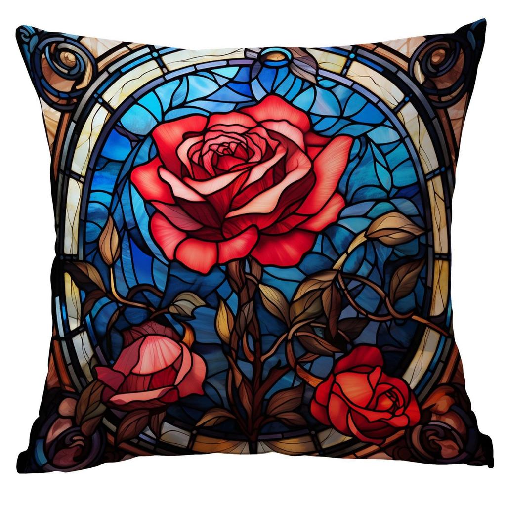 New Vintage Floral Pillowcase Creative Colored Glass Printed Home Sofa Car Cushion Pillowcase