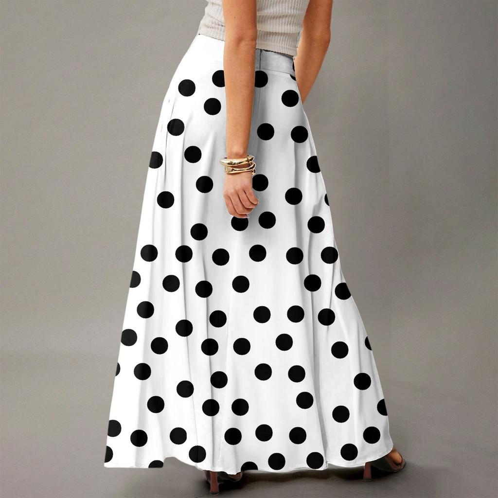 Женская повседневная складная юбка-макси с принтом в горошек, высокой талией и карманом, с драпировкой