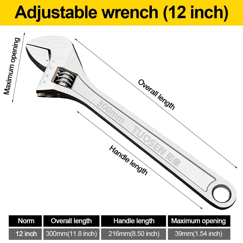 New High-Carbon Steel Adjustable Wrench Large Openin Long Handle Wrench Universal 6-12 Inch Heavy Duty Wrench