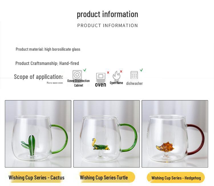 3D Cartoon Animal Glass Cup with Colored Handle - High Borosilicate Household Gift