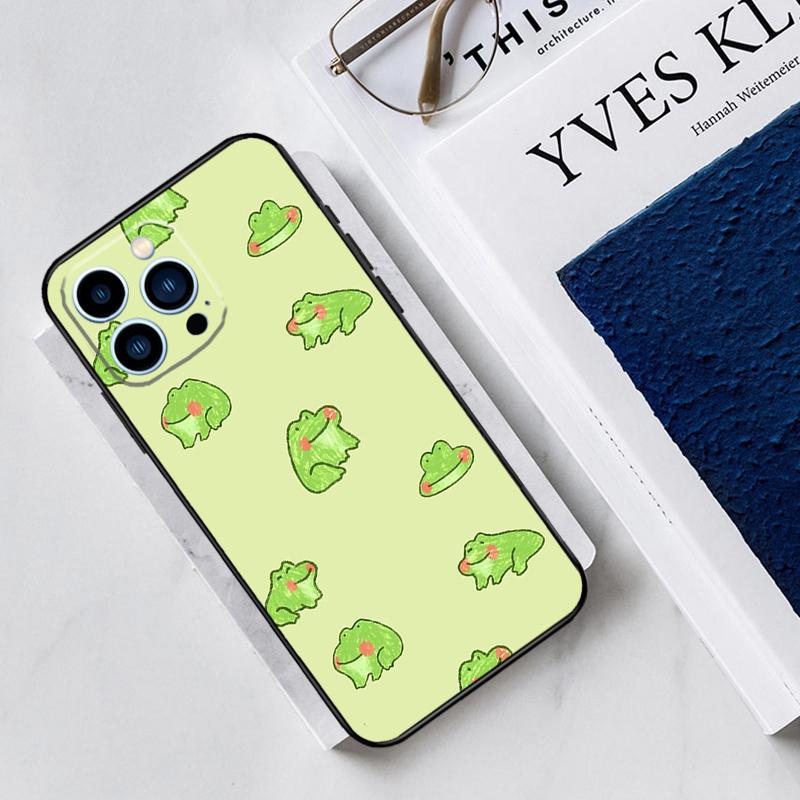 Cute Green Frog Case For iPhone 17 Air 15 14 13 12 11 16 Pro Max Mini 16 15 Plus 16e Funda Silicone Cover