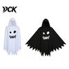 Kids And Adults Costume Halloween Ghost Cloak with Hood, Loose Fit Irregular Hem Parent Child Matching Outfits for Cosplay Party, White Spooky