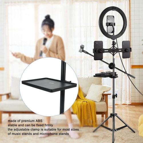 Microphone Stand Tray, Sound Card Tray, Multi-function Live Broadcast Stand Tray, Mobile Phone Tripod Accessory with Rubber Pad for Stage Control Room