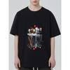 Black T Shirt with Horror Characters and Reflection Print for Casual Wear