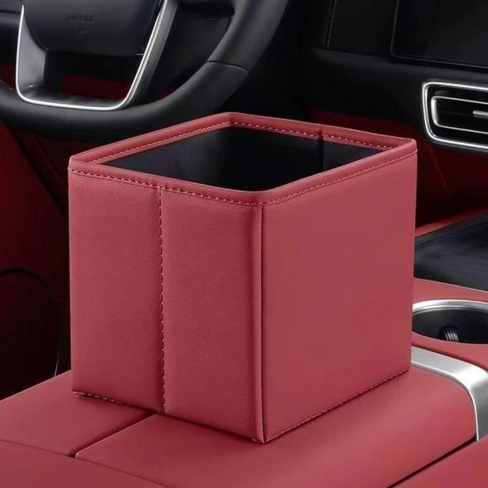 Waterproof Car Trash Bin Faux Leather Vehicle Trash Can Multi Functional Car Garbage Cans  Storage