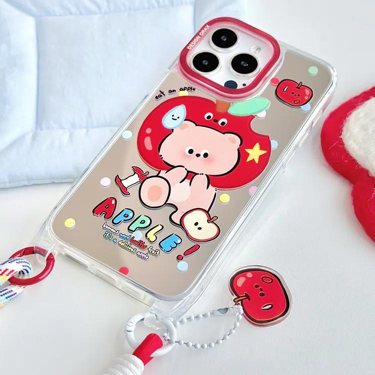 Mirror Anti-theft Lanyard Phone Case Compatible and Suitable for iPhone15 14 13 12 11promax Apple Bear