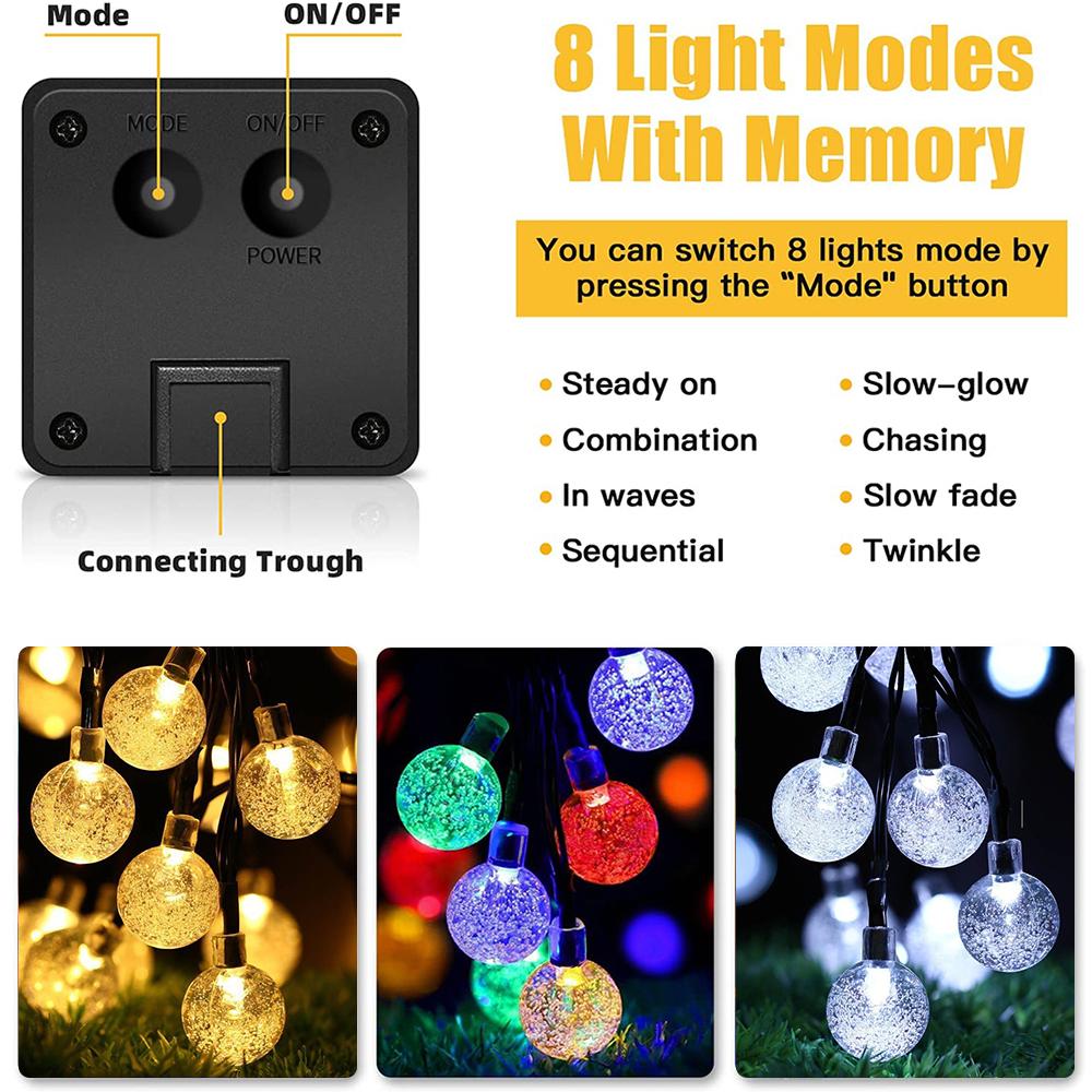 6M 30 светодиодный хрустальный шар на солнечной батарее, уличный IP65, водонепроницаемый светодиодный гирляндный светильник, сказочные лампы, солнечная садовая гирлянда, световая гирлянда
