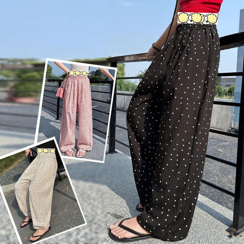 Summer Girls' Kids Polka Dot Straight Leg Pants Children Mosquito Proof Pants Thin Breathable Wide Casual Trousers