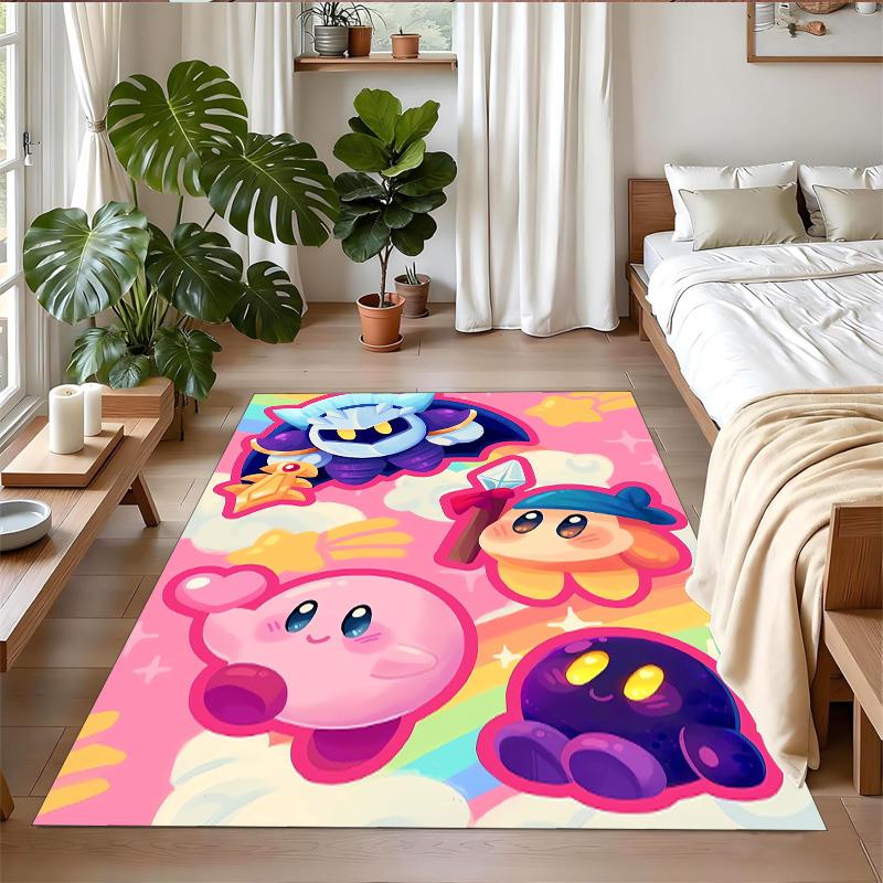 Kirby Print Crystal Velvet Plush Rug Anti?Slip Wear?Resistant Floor Carpet For Indoor Household Home Decoration