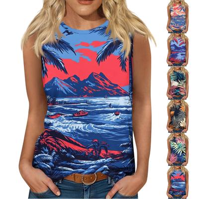 Женская мода, летняя майка с круглым вырезом, легкая майка без рукавов с принтом