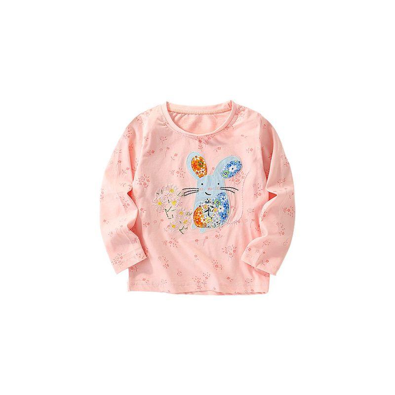 Girls' Cute Mouse Long-Sleeved T-Shirt, Spring and Autumn Pure Cotton, Little Girl's Inner Layering Shirt, Children's Baby Round Neck Top 6