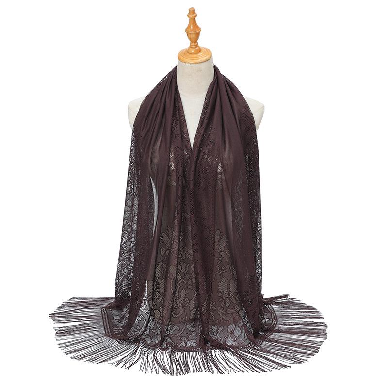 Кружева ажурный шелковый хиджаб шарф с кисточками - однотонная шаль для женщин
