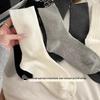 Women's Mid-Calf Korean Style Cotton Socks: Black, White, Gray - Lightweight Knee-High for Spring/Autumn