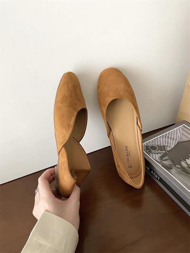 Gentle Fairy Wind Ballet Shoes 2025 Spring French Sweet Suede Round Head Shallow Mouth Soft Sole Grandma Shoes Ladyshoes