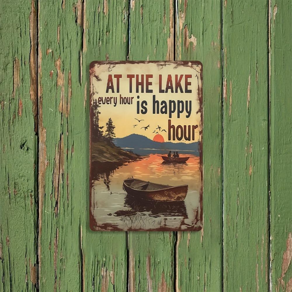 Rustic Lake Sunset Metal Wall Art x Inch Vintage Tin Sign for Home Cabin Outdoor Decor