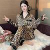 Осенний новый сексуальный леопардовый принт пижамы домашний костюм женский с длинными рукавами модный удобный костюм домашний костюм может быть внешним