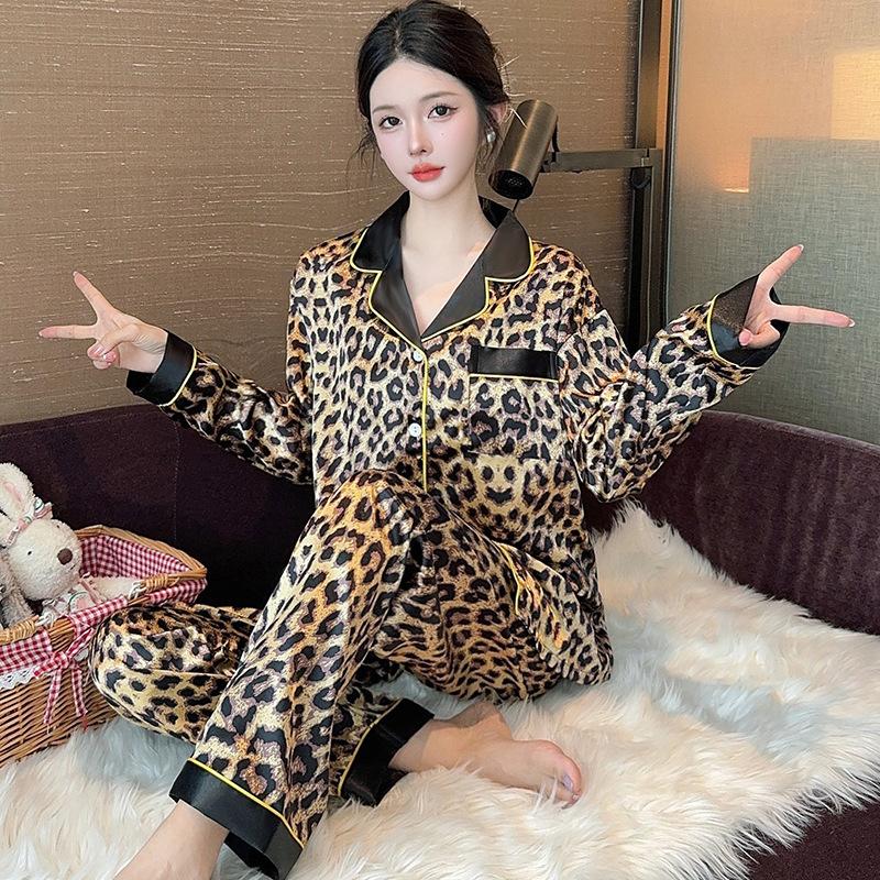 Осенний новый сексуальный леопардовый принт пижамы домашний костюм женский с длинными рукавами модный удобный костюм домашний костюм может быть внешним