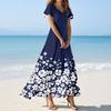 Women's Casual Fashion Print Long Dresses V-Neck Short Sleeve Dresses