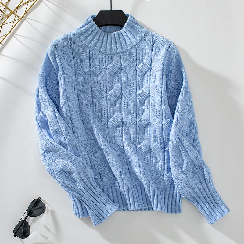 Autumn Winter Vintage Loose Long Sleeve Top Solid Color Pullover Knitwear Stand Collar Sweater
