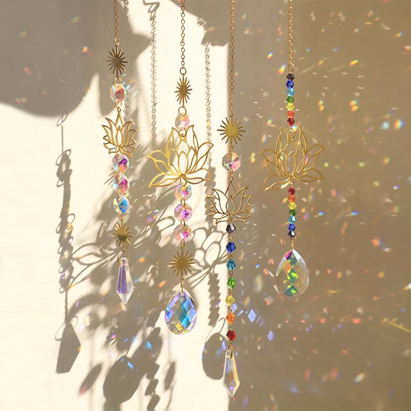 Sun Catcher Crystal Wind Chime, Lotus Flower Pendant Window Garden Decoration, Party Atmosphere Artifact Translucent Crystal Pendant.