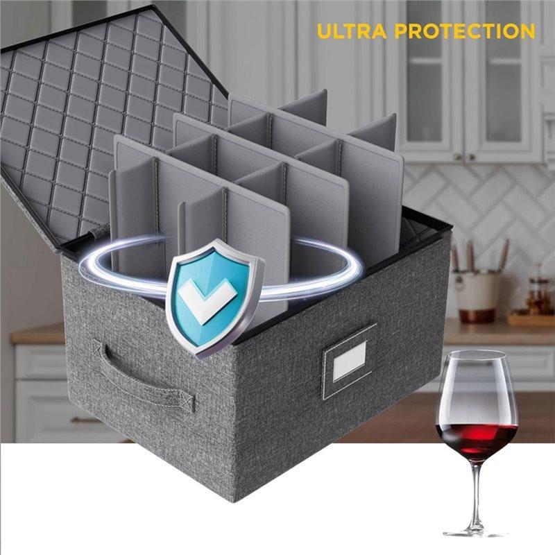 J1UL1N Wine Glass Storage Box 2-Pack With Stemware Dividers, Cases Featuring Sturdy Handle And Hard Shell For Glassware