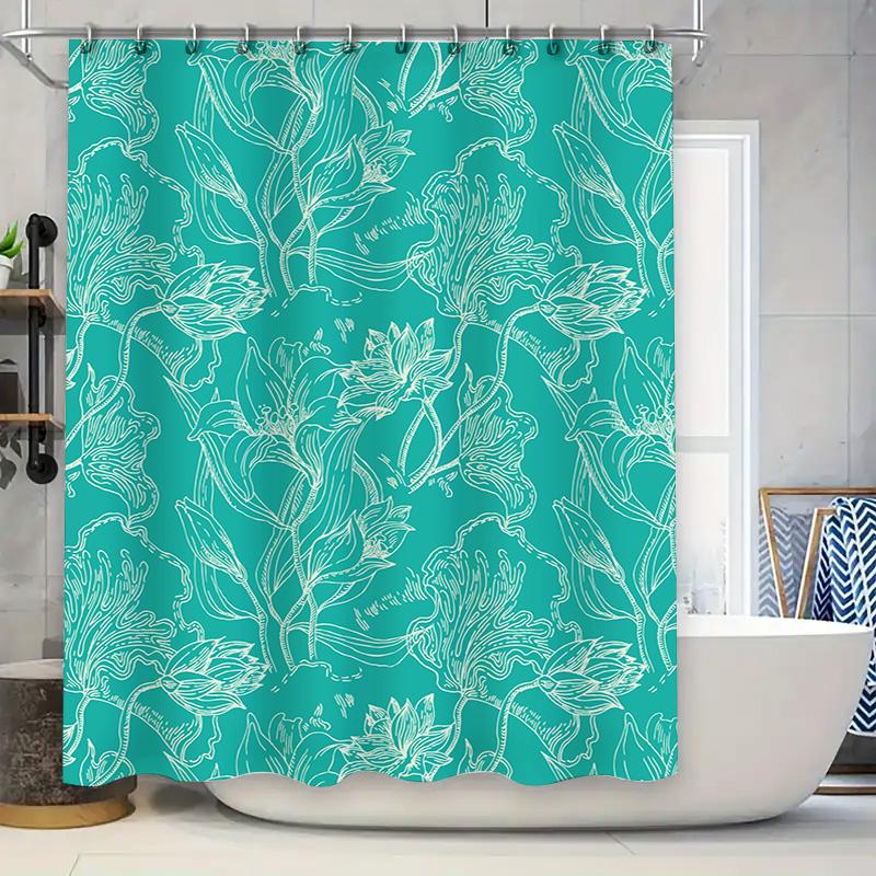 Vintage Style Floral Printed Shower Curtain Made Of Polyester Waterproof Material For Bathroom Decoration Green Color 180X240Cm
