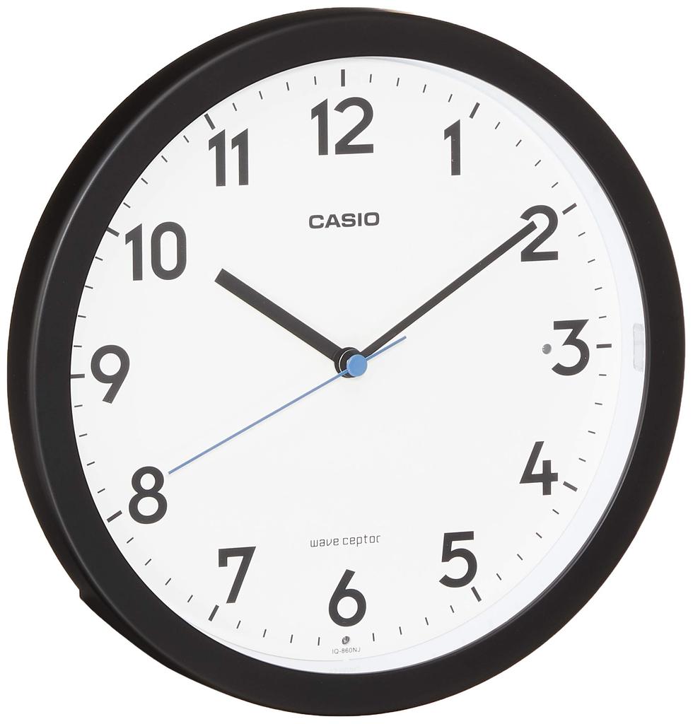 CASIO Wall Automatic Nighttime Second Hand with Wall or Table Clock IQ-860NJ-1JF Clock, Radio-Controlled, Black, Analog, Lighting, Stop, Light,