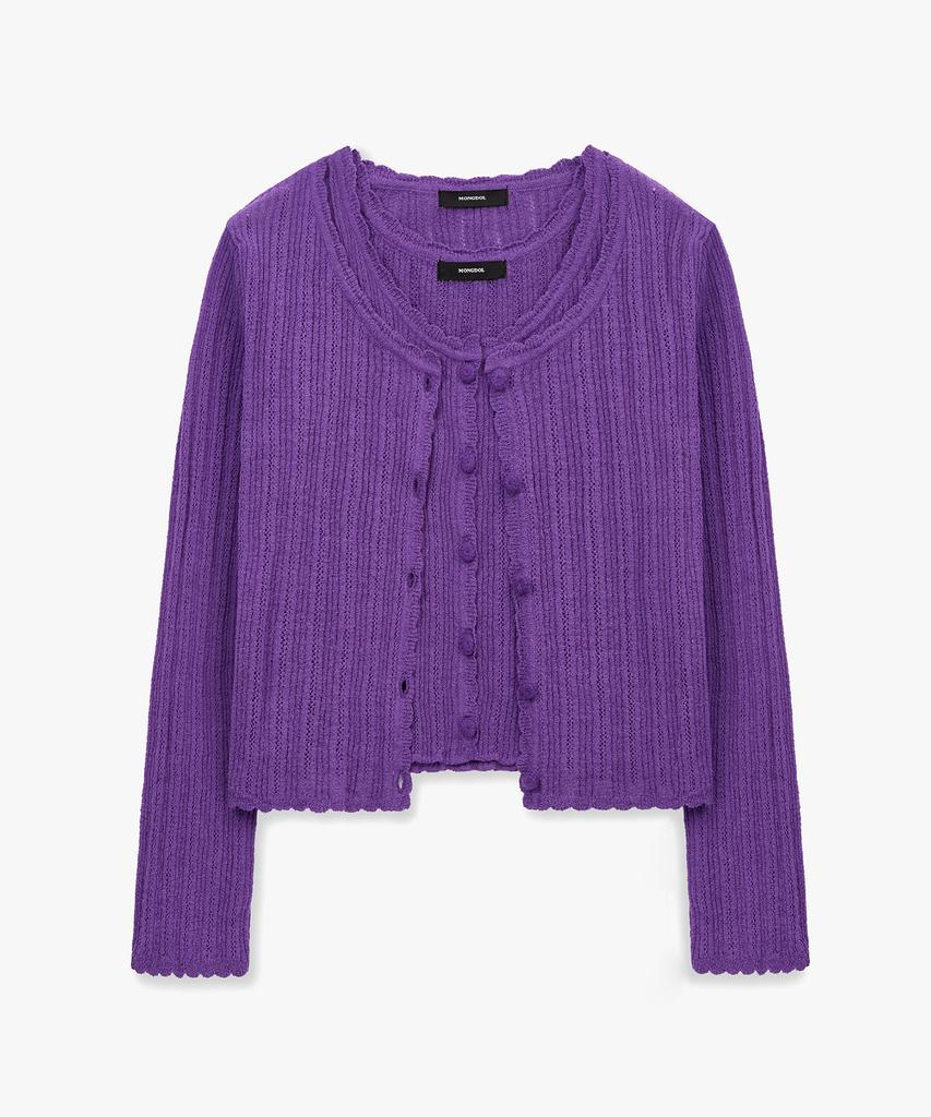 Mongdol [Набор] Кардиган с ажурной вязкой и топ Фиолетовый Mdcd059Violet