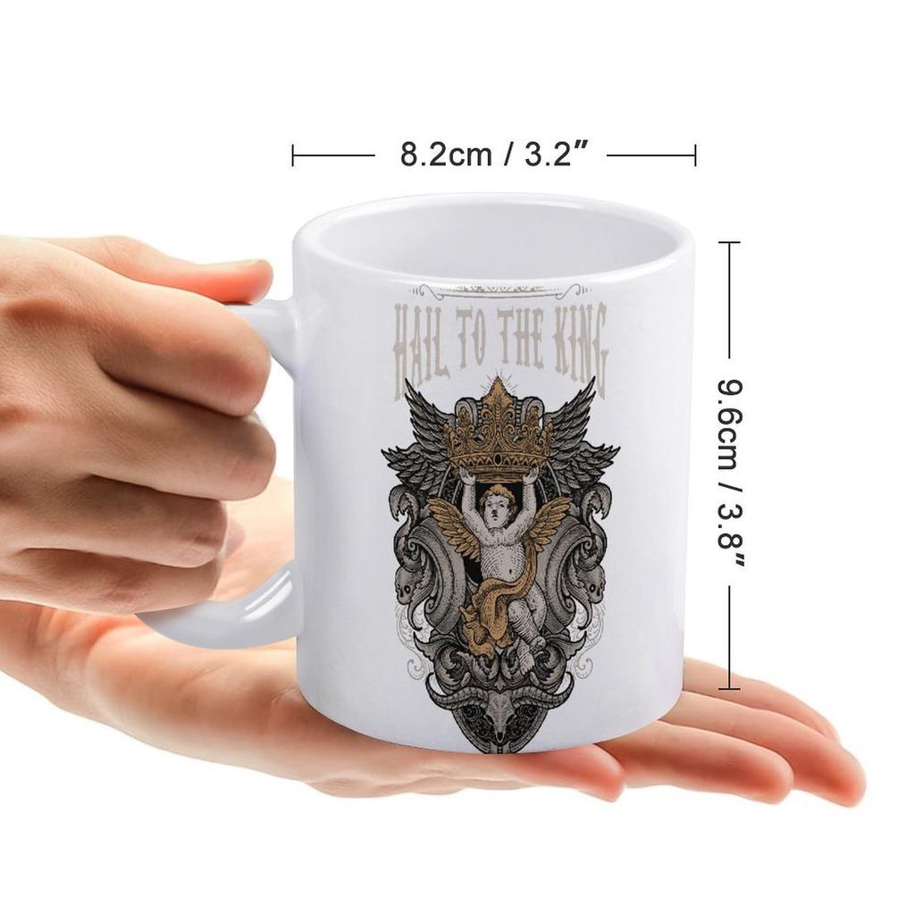 11oz White Ceramic Coffee Cup with Smooth Handle and Printed Design on Both Sides, Perfect for Kitchen and Work Drink Routine