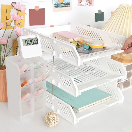 3 Tier Stackable Letter Tray Desk Paper Organizer Plastic File Document Storage Rack for Home Office School