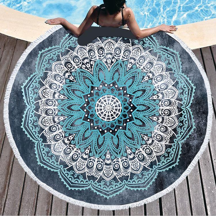 Microfiber Sand Free Quick Dry Hippie Boho Circle Bath Mandala Round Beach Towel with Fringes