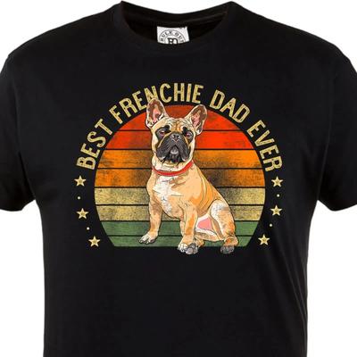 Herren T Shirt Best Frenchie Dad Ever Bulldogge Retro Geschenk Vatertag Vintage Washed Casual Homme Streetwear Breathable