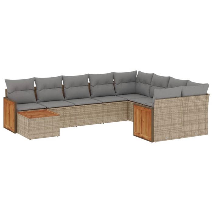 VidaXL Salon de Jardin avec Coussins 10 pcs, Canapés de Terrasse, Ensemble de Meubles de Patio, Mobilier d'Extérieur, Beige 3260400