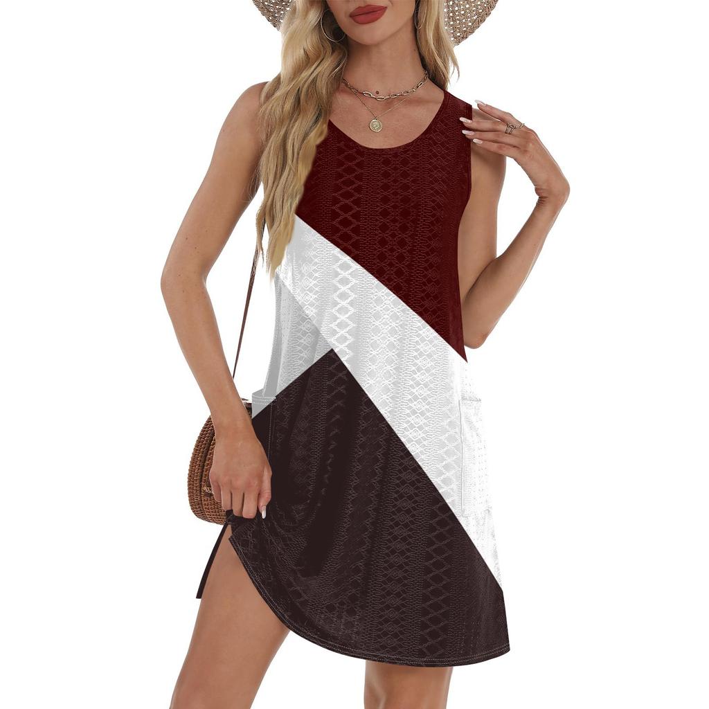 Women's Casual Sundress With Pockets Summer Boho Beach Dress T-Shirts Dress V Neck Loose Tank Dresses