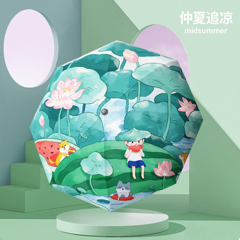 Automatic Bear Umbrella Vinyl Sunscreen Parasol Three Fold Sun Umbrella Weather and Rain Folding Umbrella