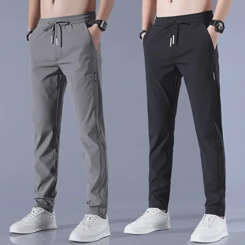 2024 Men's Trendy Straight Ice Silk Casual Skinny Pants for Spring and Autumn