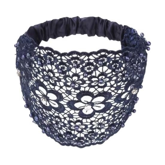 Женская повязка на голову с цветочным узором, блестящие стразы, искусственный жемчуг, высокая эластичная широкая повязка для волос