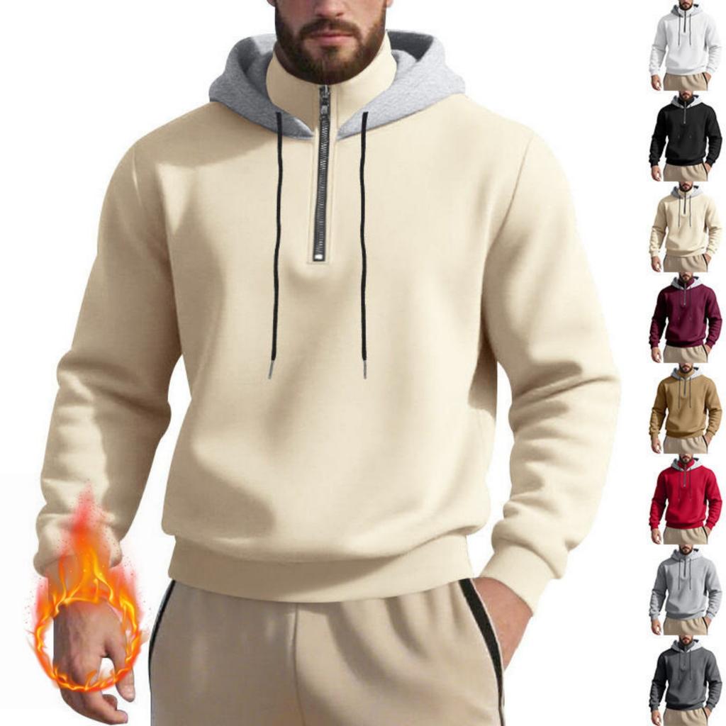 Men's 1/4 Zip Cargo Hoodie | Drawstring Multi-Pocket, Solid Color For Outdoor & Casual Wear