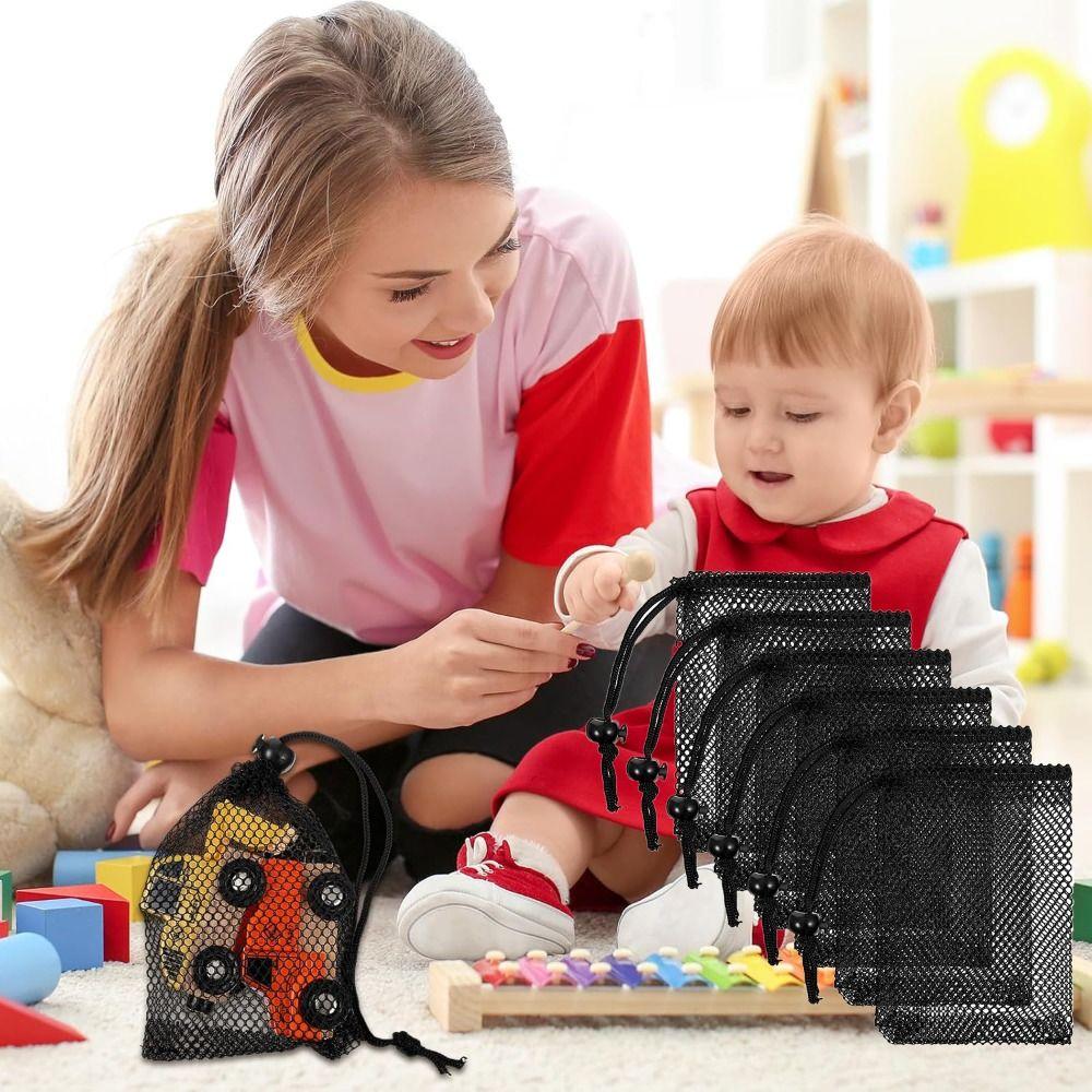 with Cord Lock Closure Small Mesh Bags Durable Black Pouch Mesh Drawstring Bags for Beach Games