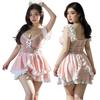 Maid Uniform Cosplay Sexy Erotic Large Size Mini Length Lolita One Piece Cute Pink Babydoll Sheer Chiffon Erotic Costume